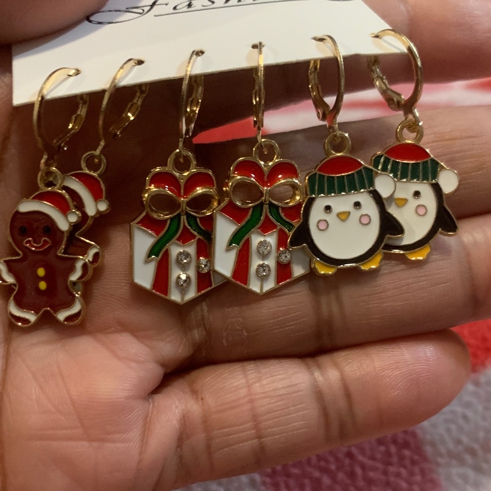 NWOT Festive Holiday Earrings Set - Gold, Red, Green